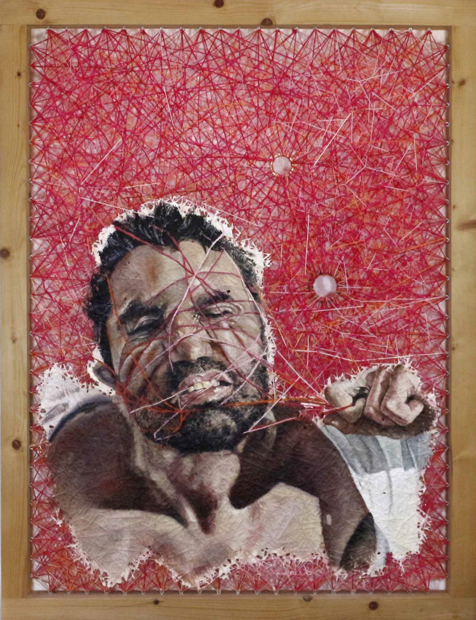 enrredado 100x130 óleo sobre maraña de hilos